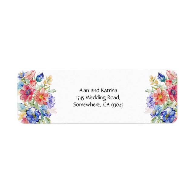 Bold Wildflower Return Address Labels  Blue Pink  (Front)