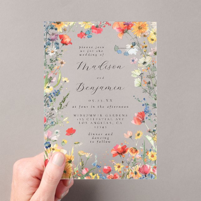 Bold Wildflower Wedding Acrylic Invitations (Insitu (Handheld))