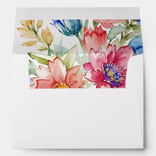 Bold Wildflower Wedding Envelope Liner Blue Pink