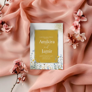 Bold Wildflowers Colourful Yellow Wedding Invitation