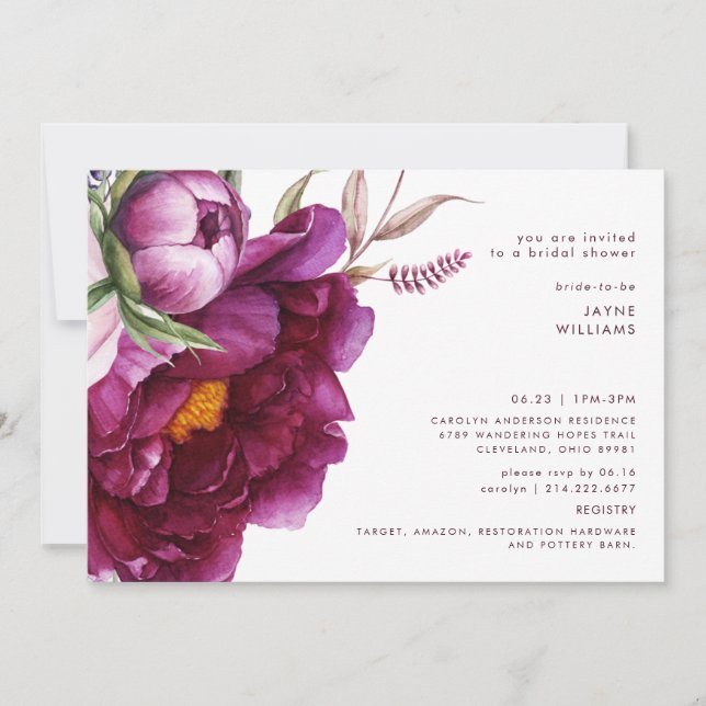 Bold Wine Floral Modern Font Bridal Shower  Invitation (Front)
