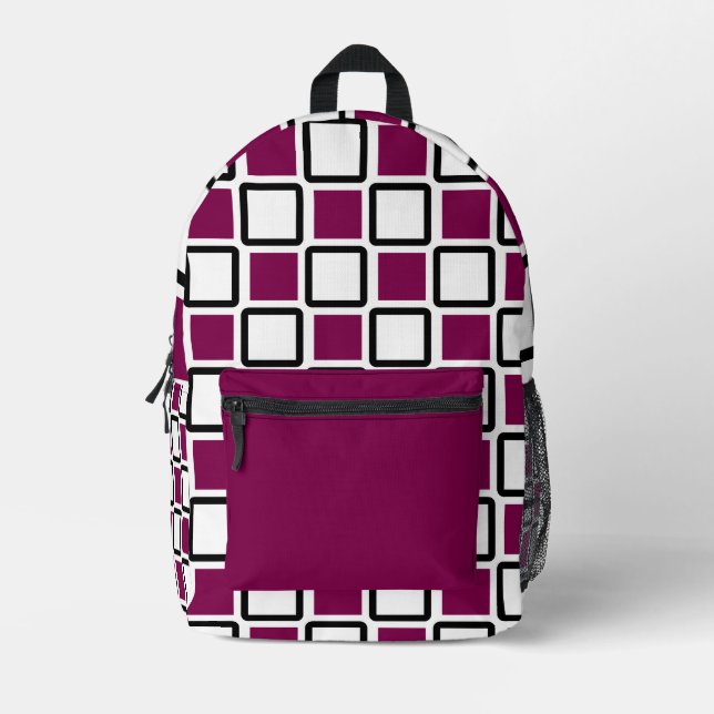 🔥 Bold Wine & White Geometric Backpack  (Front)