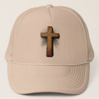 Bold Wooden Christian Cross Trucker Hat