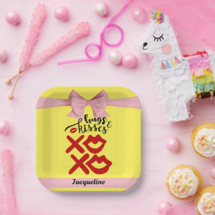 Bold XOXO Hugs & Kisses Valentines day Paper Plate