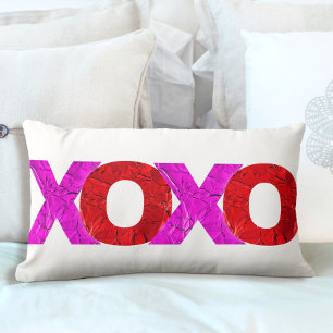 Bold XOXO Love Pink Red Foil Valentines Day Simple Lumbar Cushion