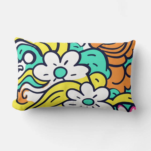 Bold Y2K Wildflower Vibrant Colours for Spring Lumbar Cushion (Front)