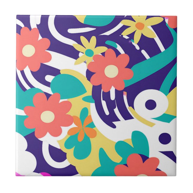 Bold Y2K Wildflower Vibrant Spring Decor Tile (Front)