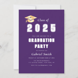 Bold Year purple graduation party invitation