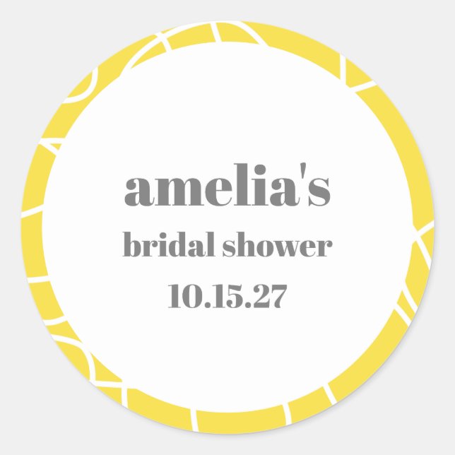 Bold Yellow Abstract Line Art Custom Bridal Shower Classic Round Sticker (Front)
