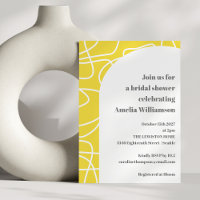 Bold Yellow Abstract Modern Line Art Bridal Shower