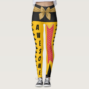 Bold Yellow and Black Abstract Gold Bow Design Leggings