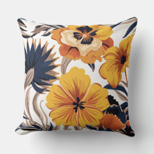 Bold Yellow and Navy Floral Harmony Cushion