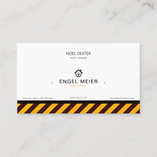 Bold Yellow Black Construction Business Card (Front)
