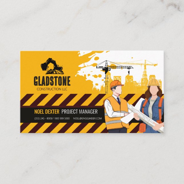 Bold Yellow Black Construction Business Card (Front)
