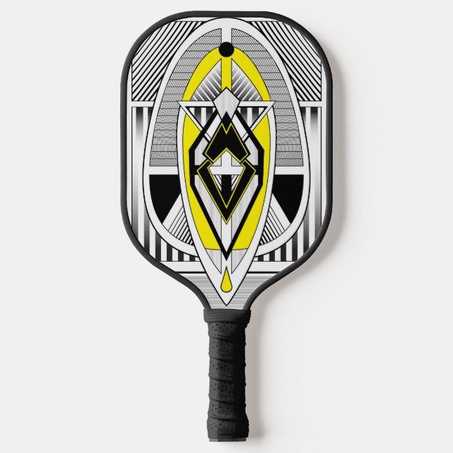Bold Yellow & Black Geometric Art Deco Design Pickleball Paddle (Front)