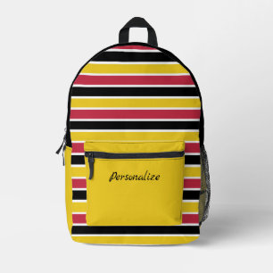 Bold Yellow Black Red Stripes – Personalised Name Printed Backpack