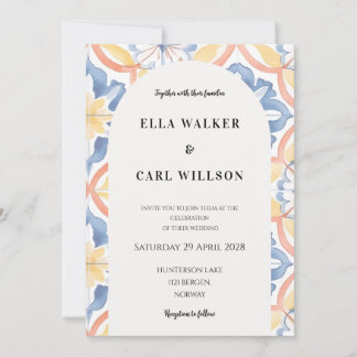 Bold Yellow Blue Orange Italian Tile Wedding Invitation