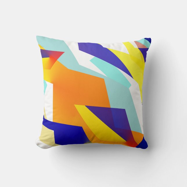 Bold Yellow Blue Red Abstract Art Cushion (Front)