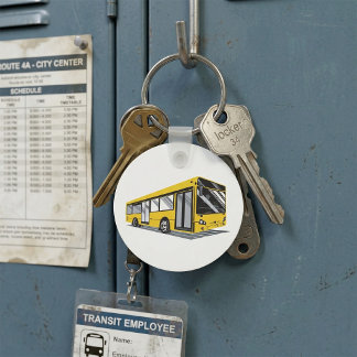 Bold Yellow City Bus Public Transport Key Ring