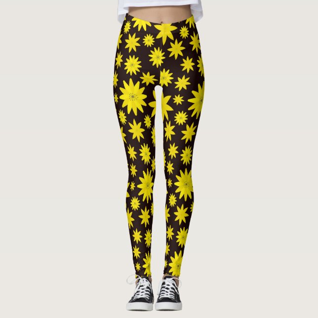 Bold yellow floral burst leggings (Front)