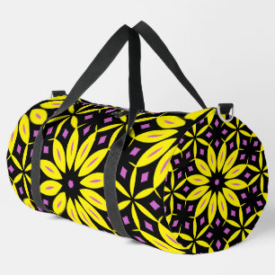 Bold Yellow Geometric Retro Flower Pattern Duffle Bag