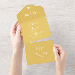 Bold Yellow Hearts Wedding All In One Invitation