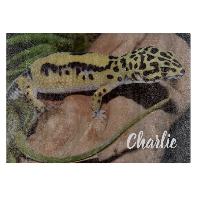 Bold Yellow Leopard Gecko Cutting Board (Front)