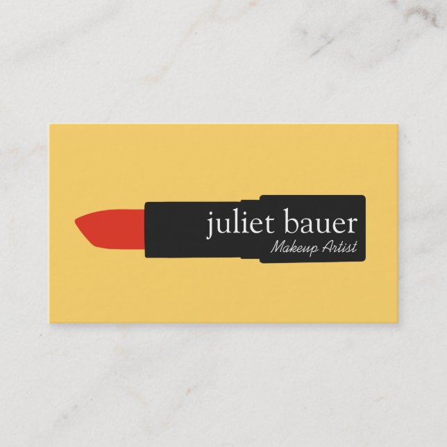 Bold Yellow Modern Makeup Artist Lipstick Beauty Business Card (Front)