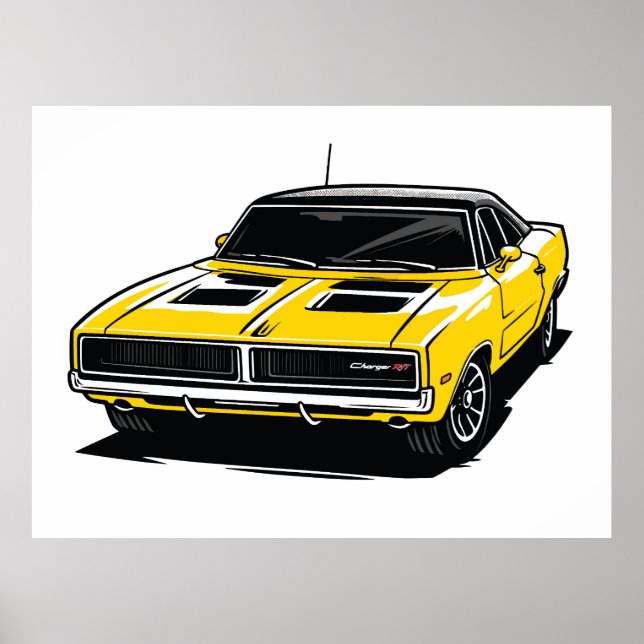 Bold Yellow Muscle Car Pop Sketch Poster (Front)