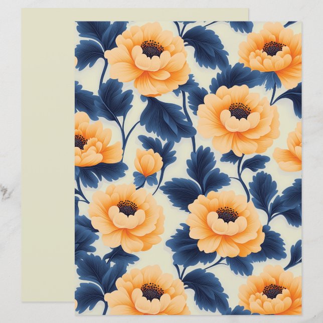 Bold Yellow Peony Flowers Scrapbook Papers (Front/Back)