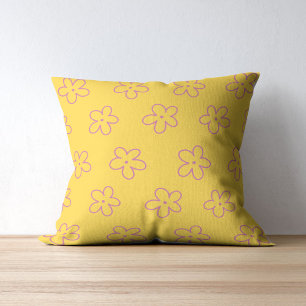 Bold Yellow & Purple Flower Tropical Whimsical Cushion