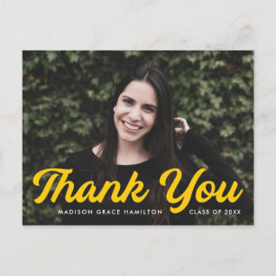 Bold Yellow Script Photo Graduation Thank You Postcard