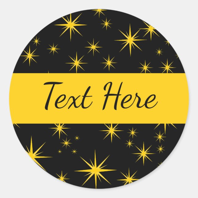 Bold Yellow Stars with Black Ski, Classic Round Sticker (Front)