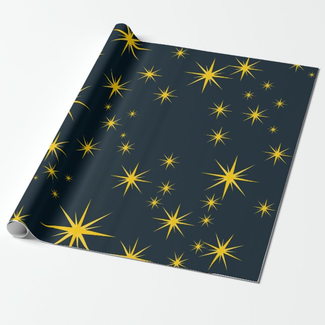 Bold Yellow Stars with Blue Background pattern Wrapping Paper (Unrolled)
