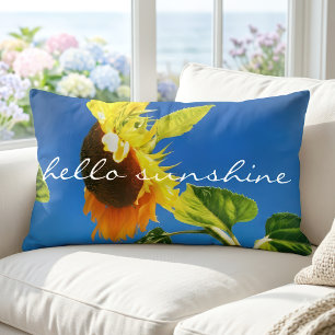 Bold Yellow Sunflower Photo Hello Sunshine Script Lumbar Cushion