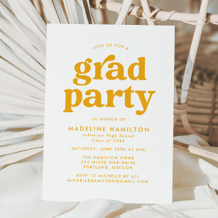 Bold Yellow Typography Graduation Party Invitation