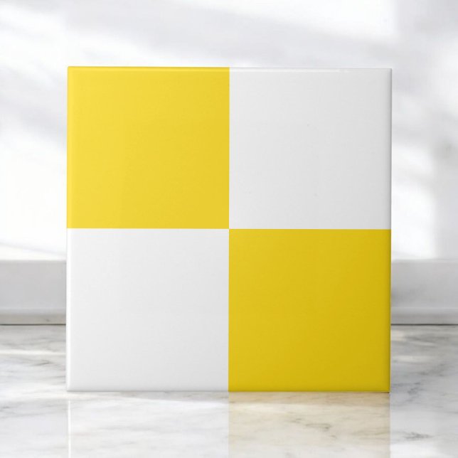 Bold Yellow & White Chequerboard Monochrome  Tile (Creator Uploaded)