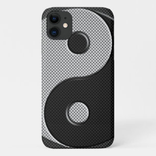 Bold Yin Yang in Carbon Fibre Print Style iPhone 11 Case