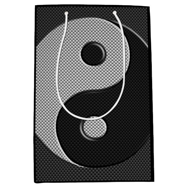 Bold Yin Yang in Carbon Fibre Print Style Medium Gift Bag (Front)