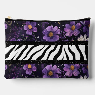 Bold zebra purple floral black colour tote bag