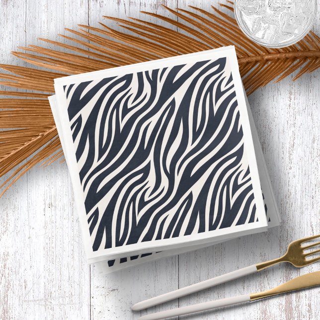 Bold Zebra Skin Pattern Black & White ID1151 Napkin (Creator Uploaded)