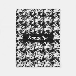 Bold Zebra Stripe Black and White with Name Fleece Blanket