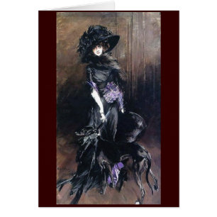 Boldini Woman Greyhound dog black dress fine art