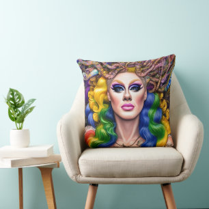 Boldly Glowing Rainbow Drag Queen Artwork Design Cushion