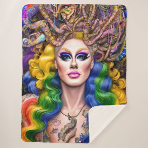 Boldly Glowing Rainbow Drag Queen Artwork Design Sherpa Blanket