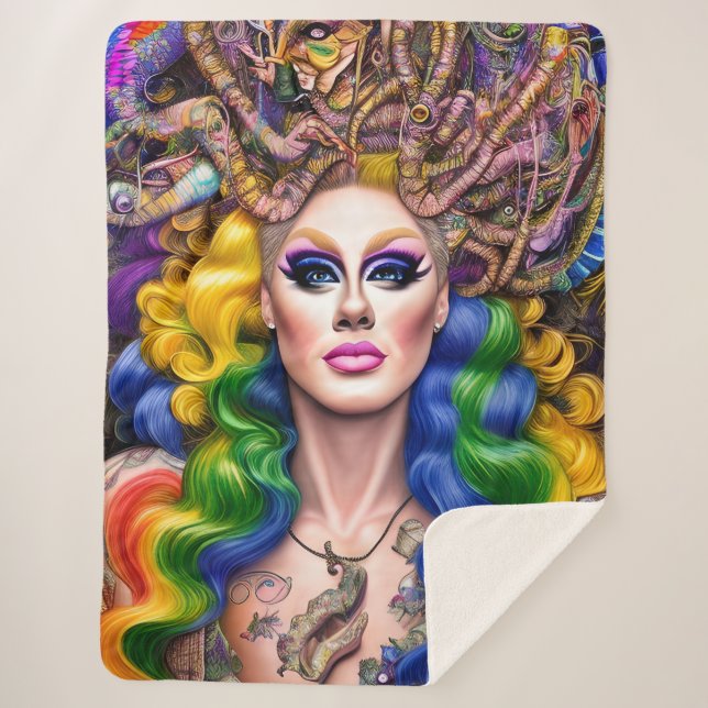 Boldly Glowing Rainbow Drag Queen Artwork Design Sherpa Blanket (Front)