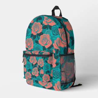 Boldly Stylized Roses In Shades Of Teal And Turquo Printed Backpack