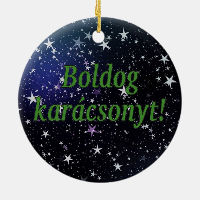 Boldog karácsonyt! Merry Christmas in Hungarian gf Ceramic Tree Decoration (Back)