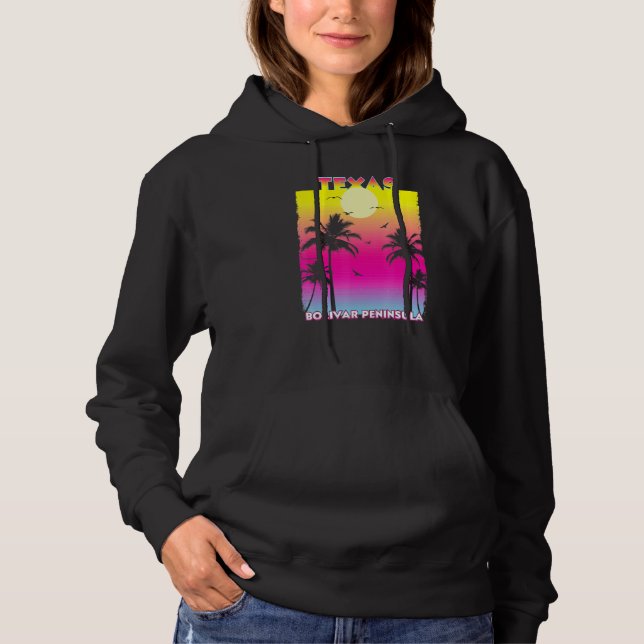 Bolivar Peninsula Texas Tx Summer Vintage Sunset Hoodie (Front)