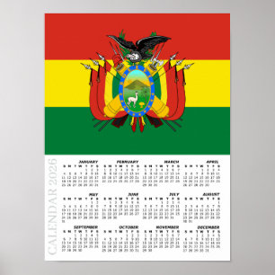 Bolivia 2026 Calendar, Large, Bolivian Flag Poster